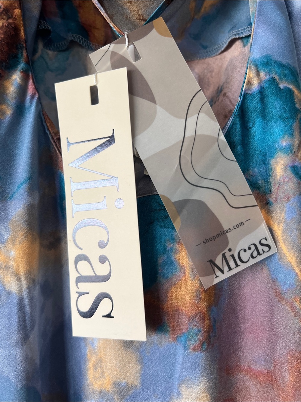 Satin Tie-Dye Slip Dress in Blue & Gold - Picture 5 of 9